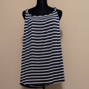 Navy and White Striped Women's Top